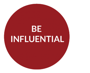 impact model graphic: a circle with the word "be influential"